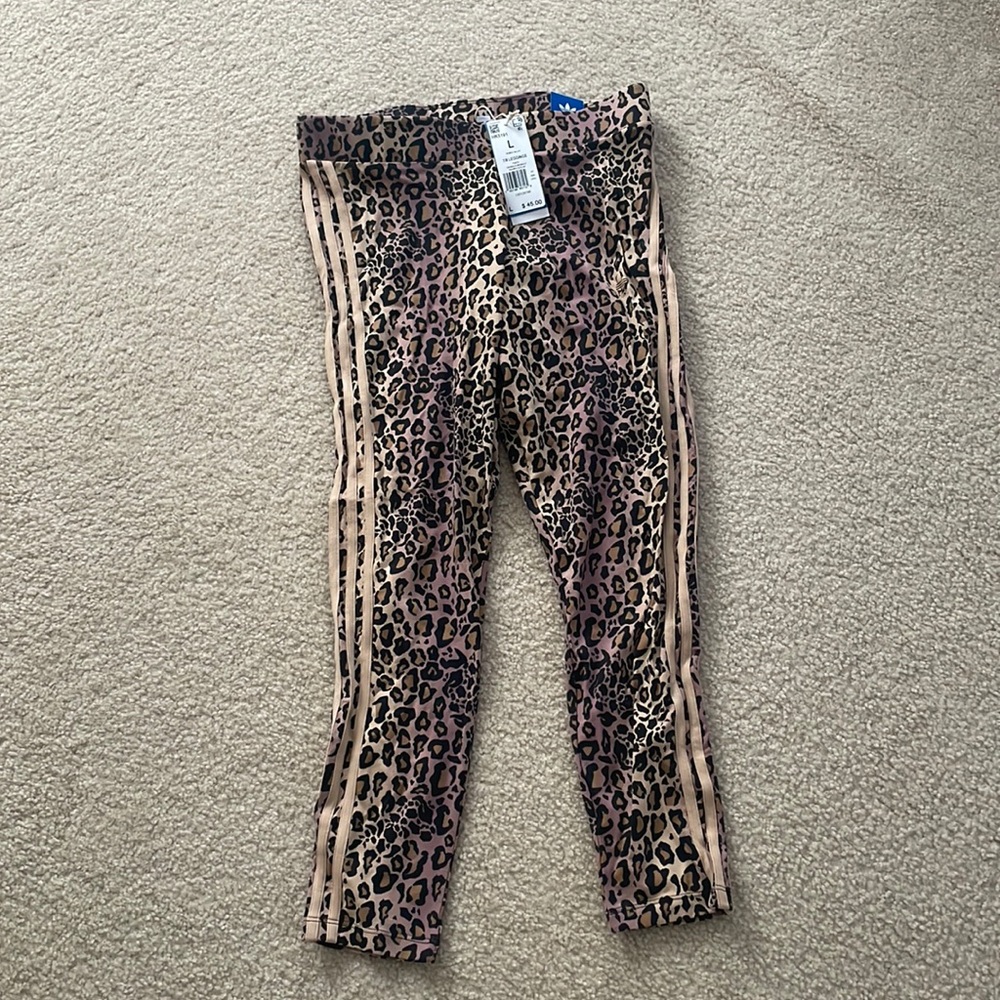 Multi colored leopard adidas leggings size large brand new with tags